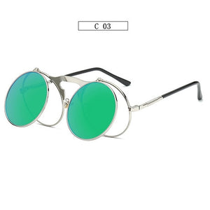 Steampunk Sunglasses Round Metal De Sol Women Style Retro Flip Circular