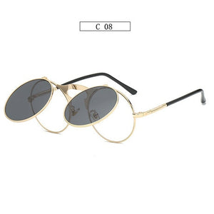 Steampunk Sunglasses Round Metal De Sol Women Style Retro Flip Circular